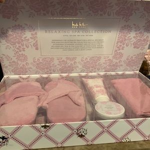 Nicole Miller Spa Collection- slippers, foot scrub, body lotion, and hair turban